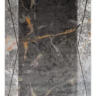 A high-quality, close-up image of a Qaleen Carpets rug, showcasing its intricate design and rich, dark colors