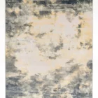 A Qaleen Carpets rug with a unique, abstract design featuring a mix of dark and light colors, with a subtle, soft texture