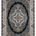A Qaleen Carpets rug with a dark blue background and intricate, intricate patterns of flowers and leaves in various colors,
