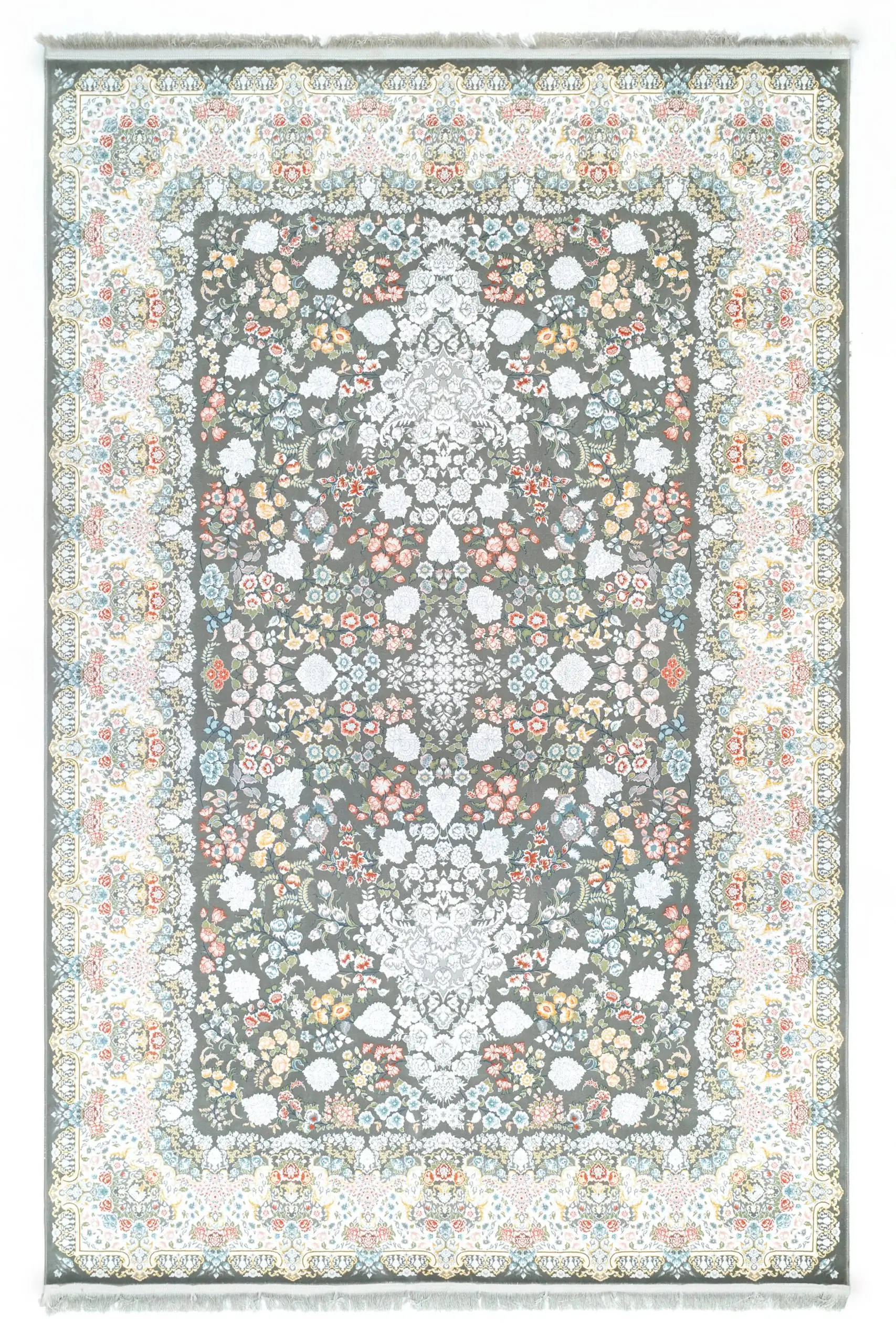 Carpets Floral Patterned Rug Carpets A rug with a floral pattern and a dark grey background