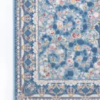 Carpets A beautiful, intricately designed carpet with a blue background and a mix of flowers and foliage
