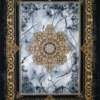 Carpets A stunning carpet with a marble-inspired design, featuring a central gold-embroided pattern on a white and black