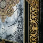 Carpets A luxurious, high-end carpet with a marble-like design and gold accents, featuring intricate patterns and a rich,